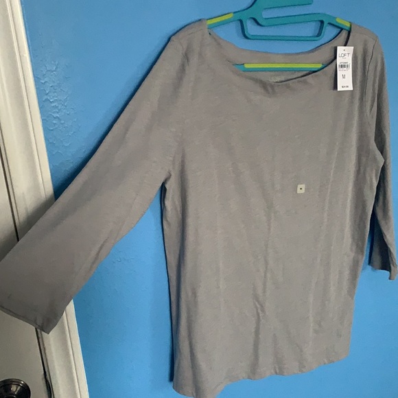 Loft Grey Cotton Boat Neck ¾ Sleeve Shirt - Picture 4 of 5